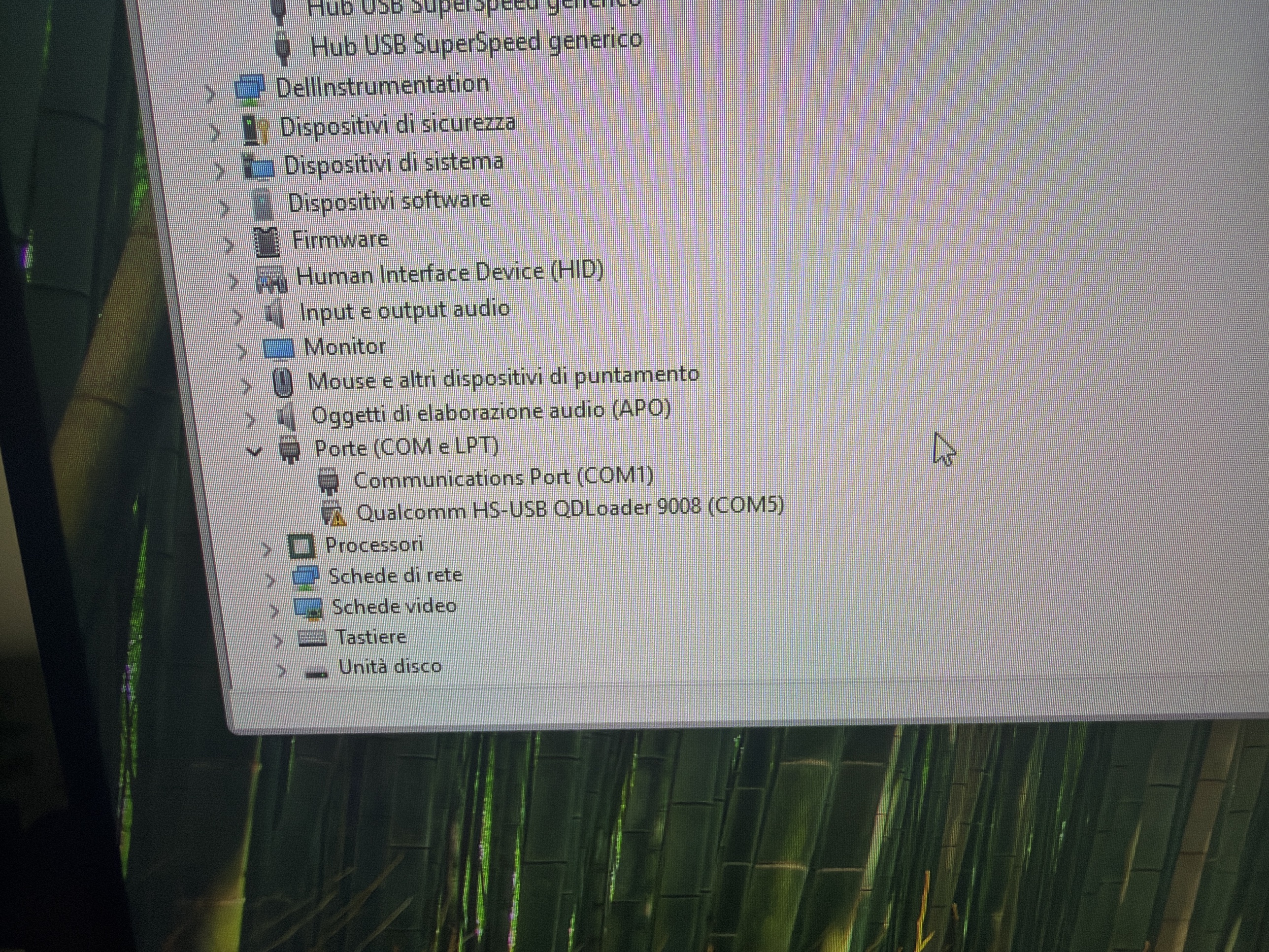 QDLoader 9008 su COM5 con triangolo giallo — Codice 52
