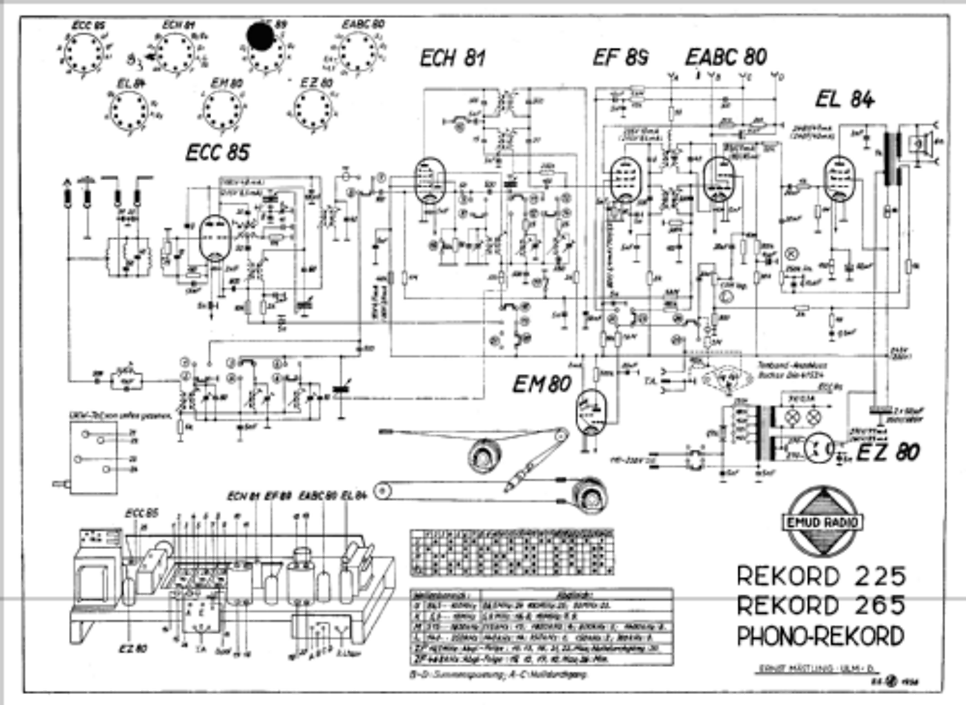 Schema di fabbrica EMUD della Rekord 225/265/Phono-Rekord